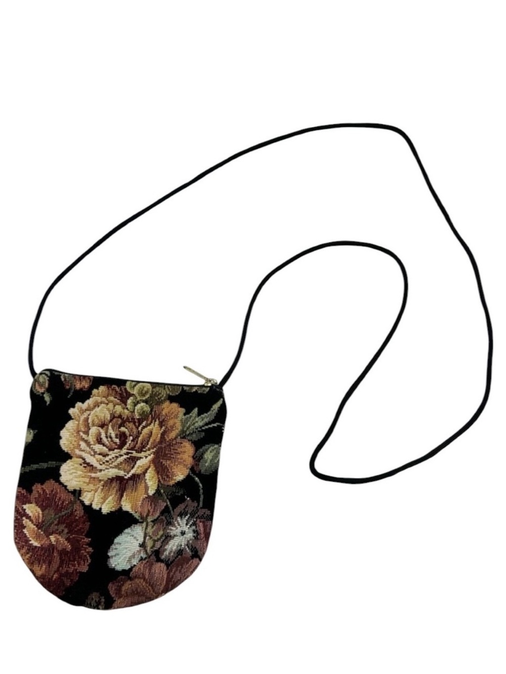 Floral Needlepoint Crossbody Bag in Black and Gold Janine King